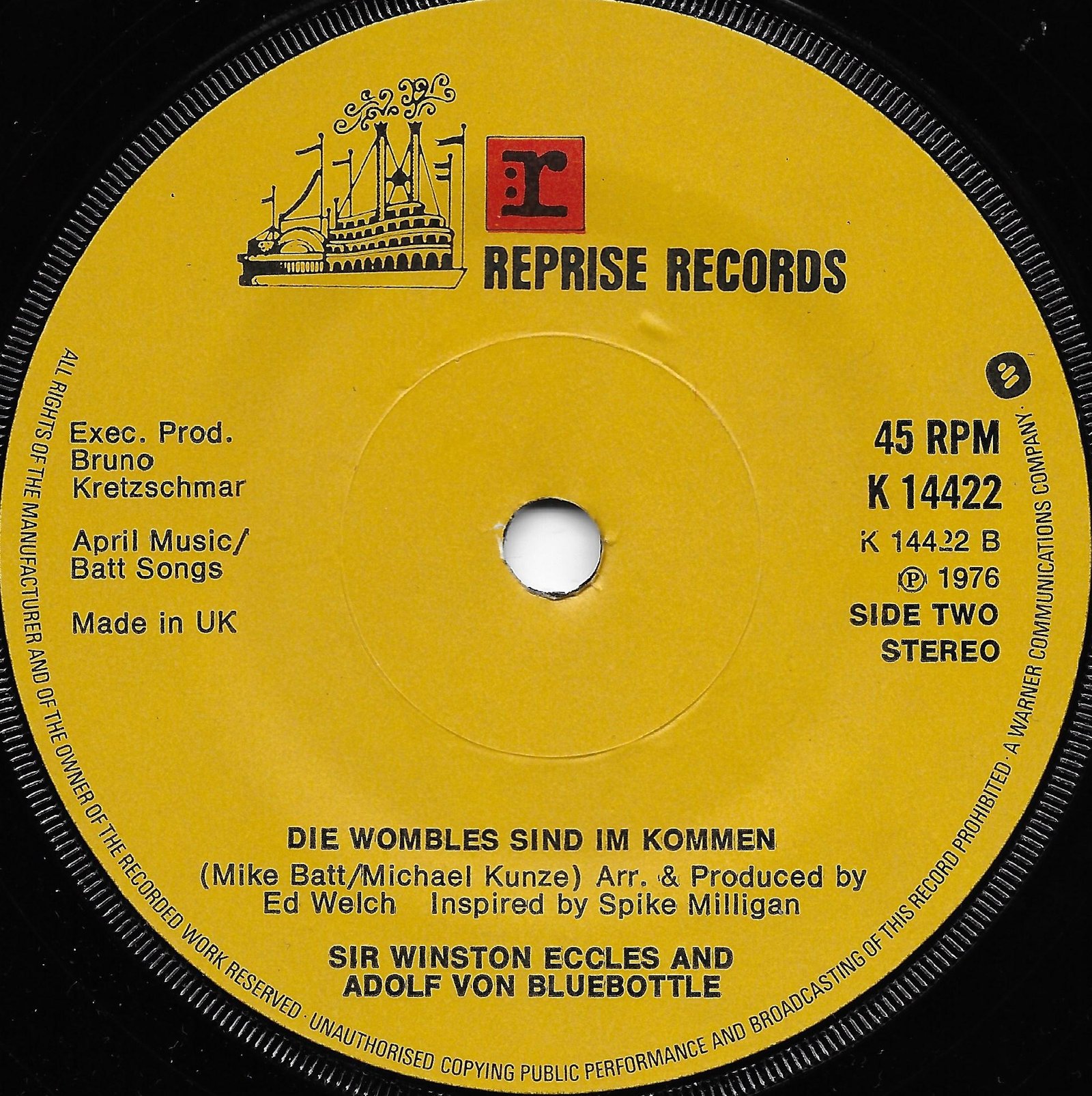 K 14422 Remember you're a Womble Mike Batt / The Goons from the BBC records and Tapes library Label